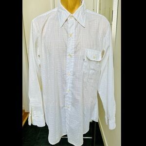 RARE VINTAGE 1970s LEVI'S MENS SHIRT BUTTON FRONT WHITE TAG WINDOWPANE PLAID XL